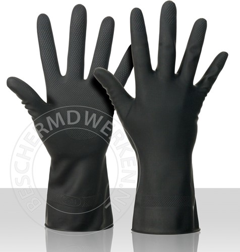Werkhandschoen Latex zwart vlokvoering 32cm - 8-m