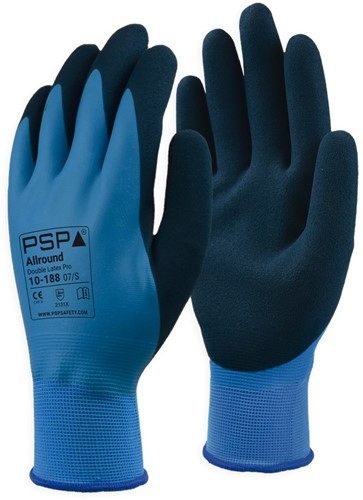 PSP 10-188 Allround Double Latex Pro Werkhandschoen - blauw/zwart - 8/m