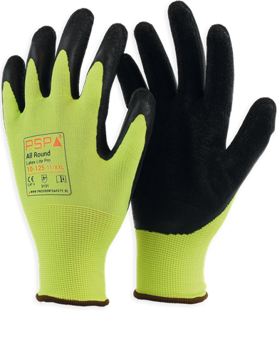 PSP 10-125 Allround Top Latex Lite Werkhandschoen - hi-vis geel/zwart - 9/l