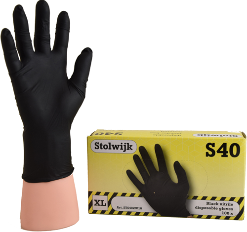 Stolwijk S40 Zwarte Nitril Handschoenen - zwart - 6/xs